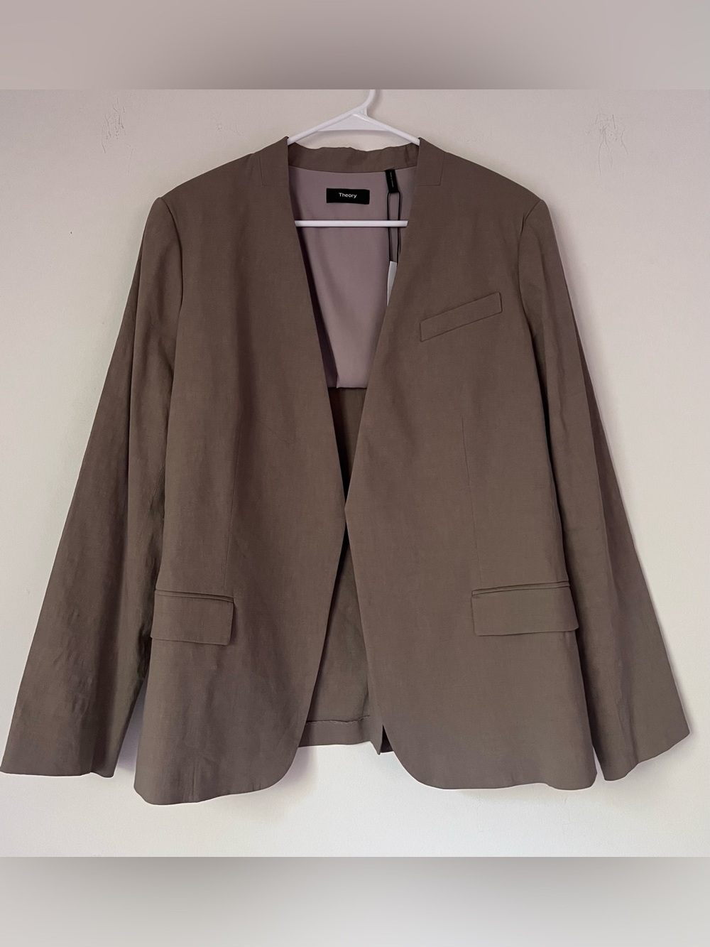 Theory Eco Crunch Wash Cl Staple Jacket HL Linen Blazer Taupe Brown Size 12 NWT